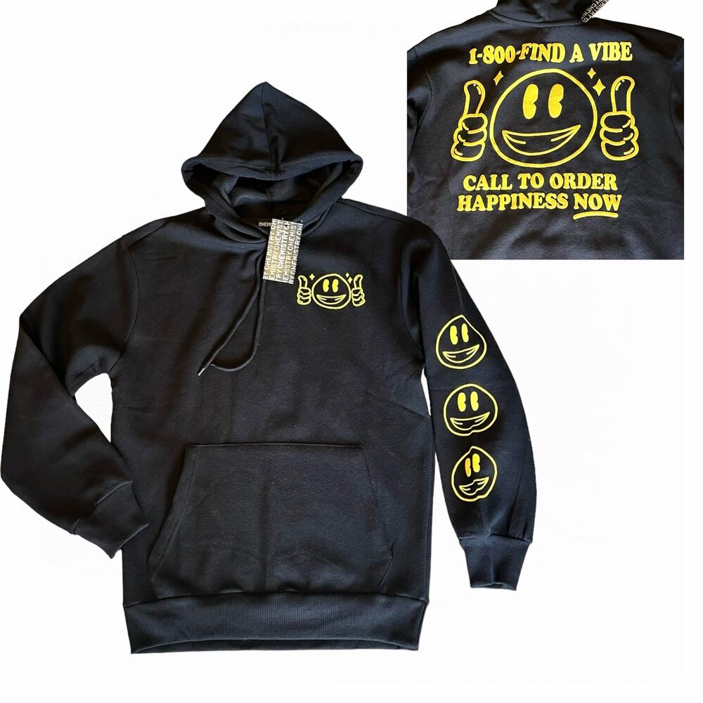 NEW Chemistry Smiley Face HOODIE Pullover SM Mens Womens Black Cotton Happy Vibe